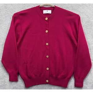 Vintage Ballantyne Cardigan Womens 40 Magenta Merino Wool Gold Buttons Scotland
